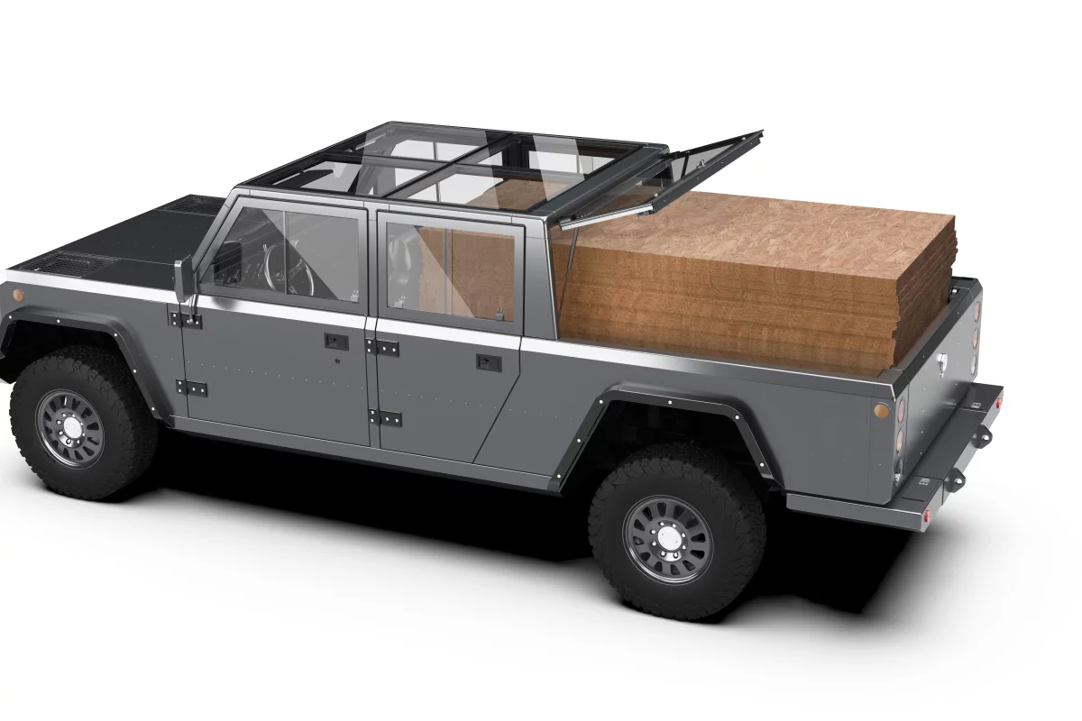 Stack 'em high - Bollinger says the B2 pickup will be able to carry up to 72 pieces of 4 x 8 plywood