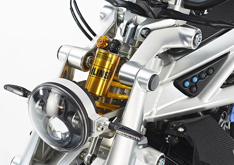 Girder-style front suspension is an option on the Ariel Ace