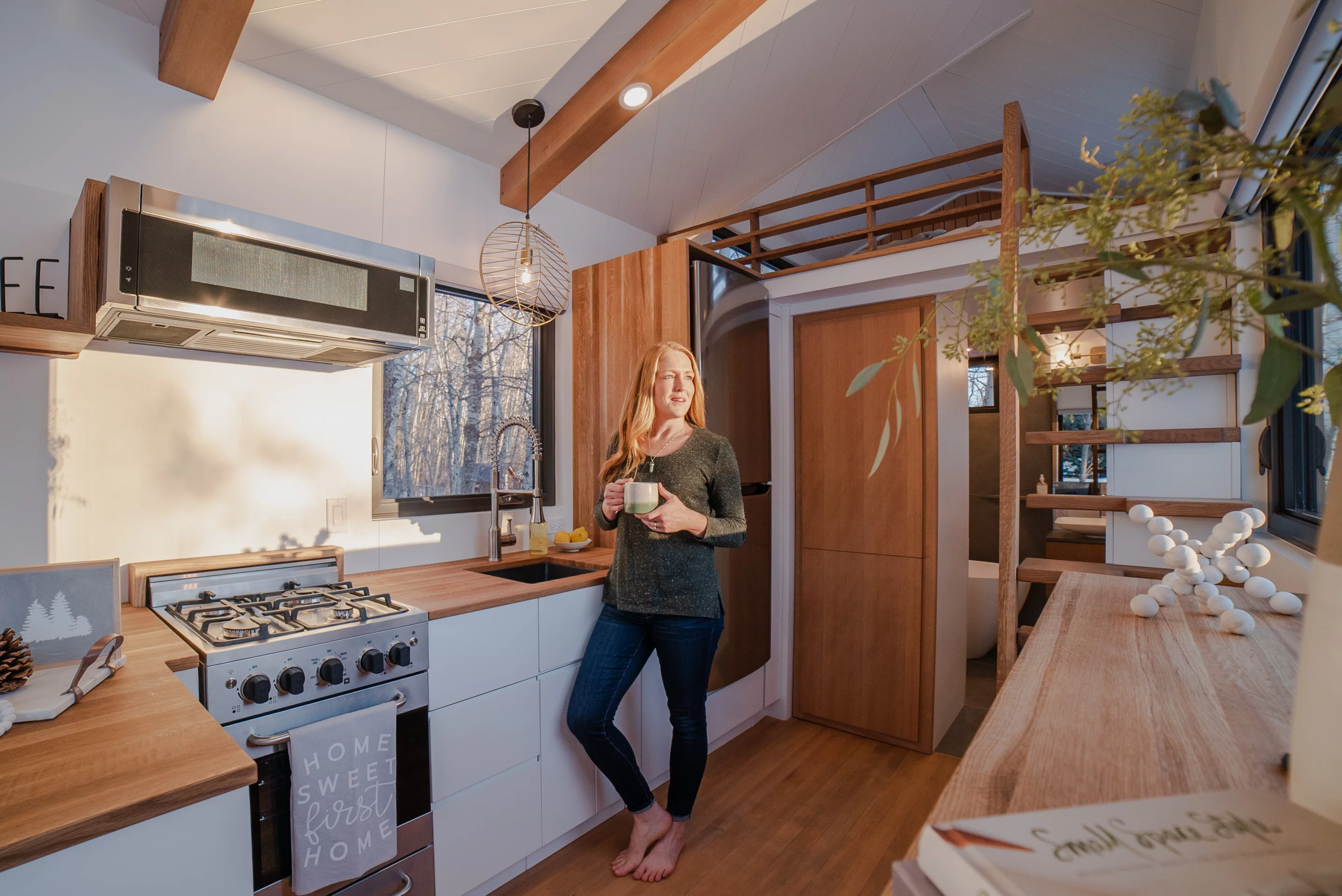 The home’s cabinetry was built from the hip down, making the dwelling feel bigger than it actually is
