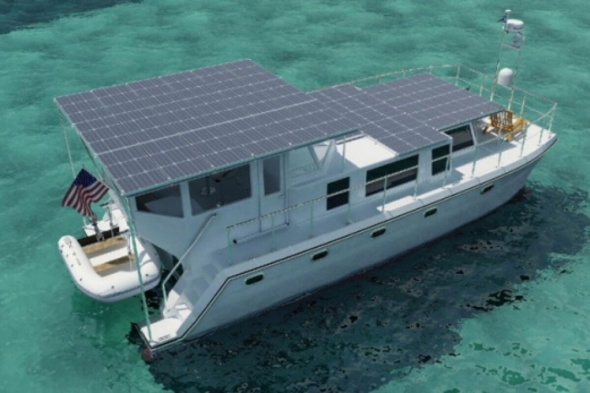 Hybrid yacht combines diesel, solar and wind power