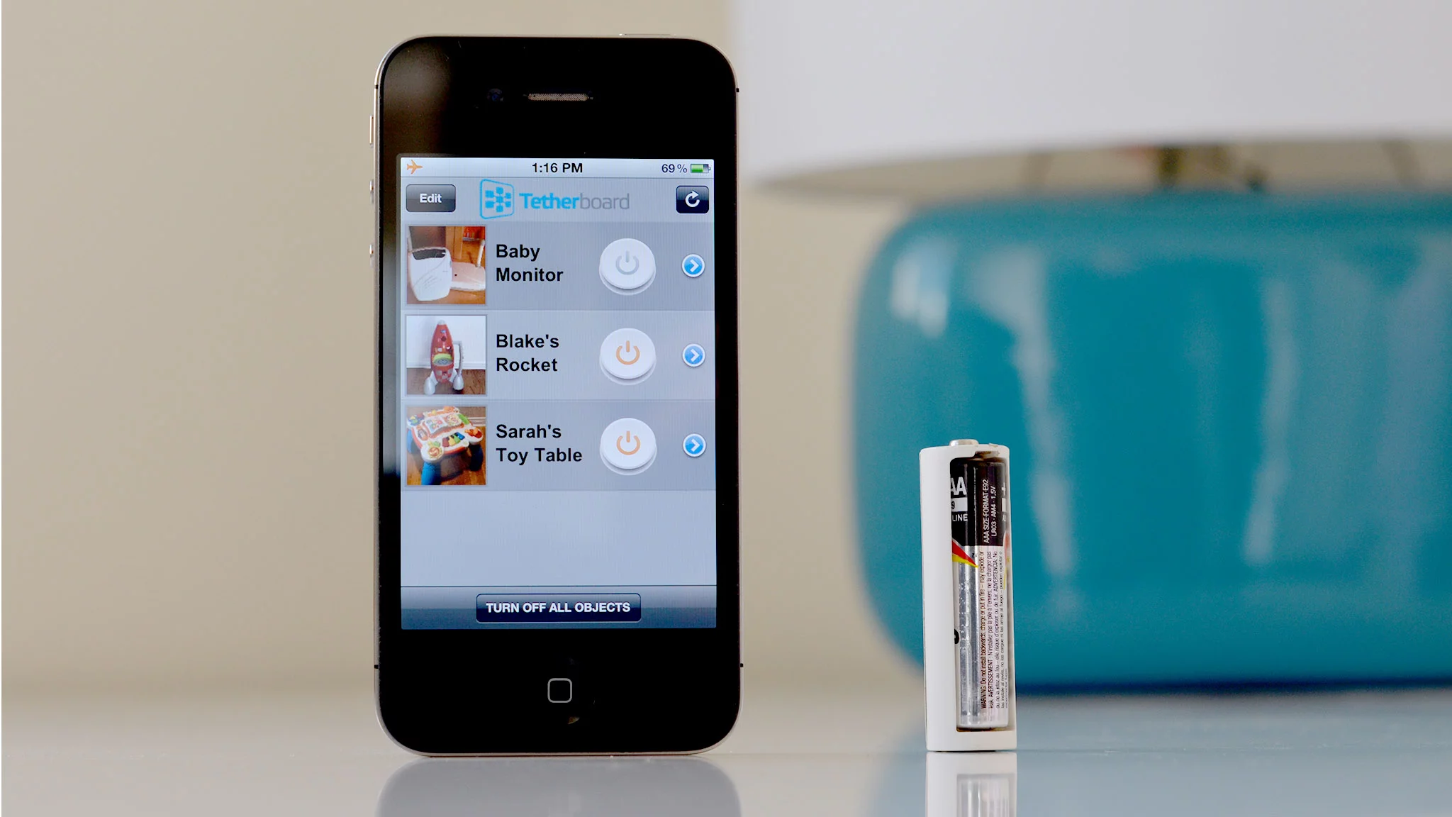 Tethercell is the size of a AA battery, but it draws power from a AAA battery