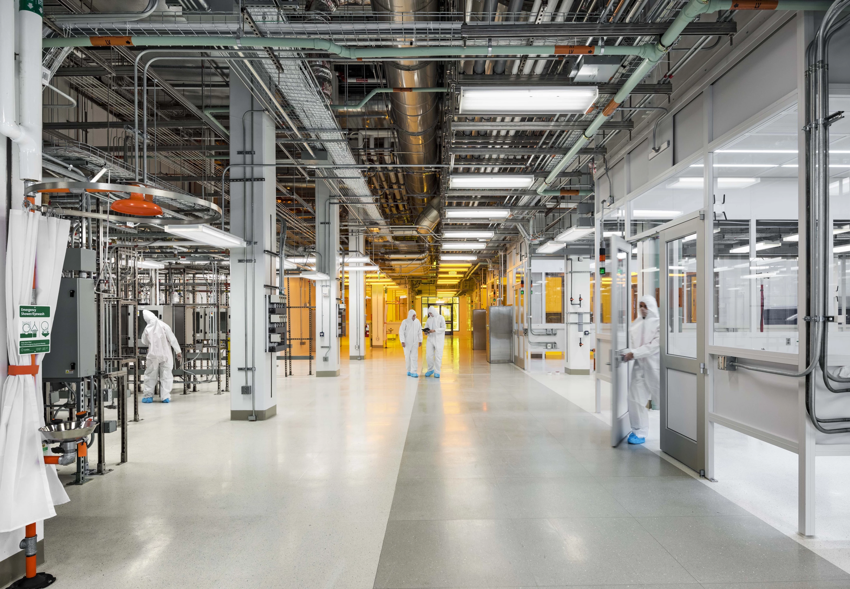 MIT.nano achieved the LEED Platinum green building standard. Notable sustainable features include rainwater capture for irrigation, the planting of trees, a glass facade that has been etched to mitigate bird collisions, and extensive air filtration systems