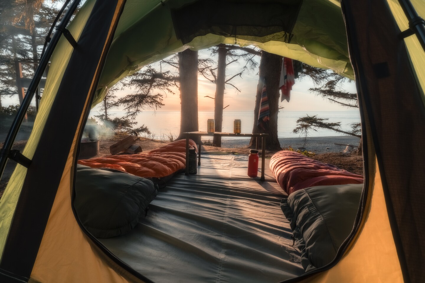The view through the rear window of the opened-up Campo Escape M4 is unlike that of any other tent