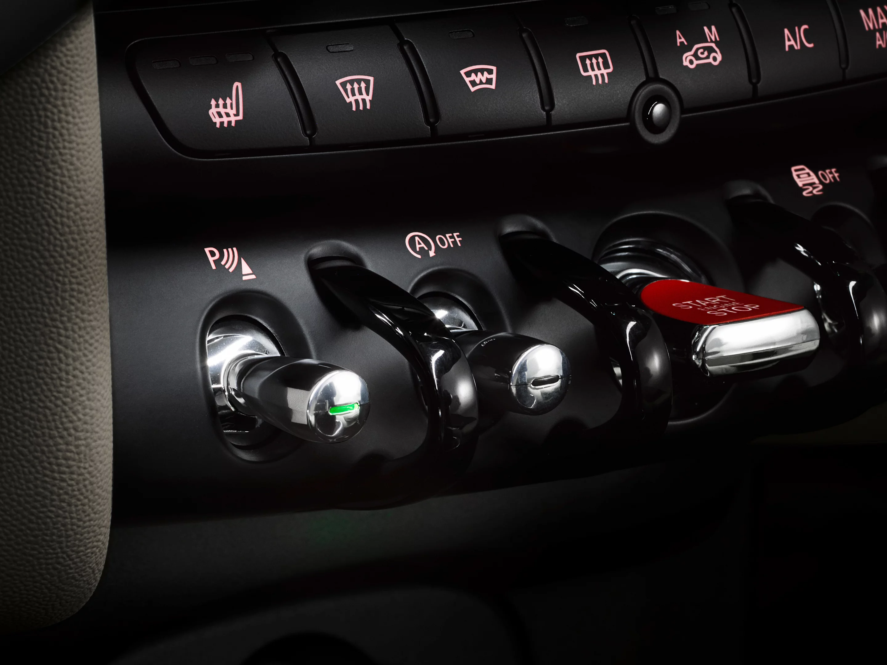Detail of switches of the Mini Cooper