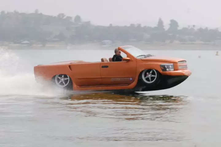 The WaterCar Python tears through the waves.