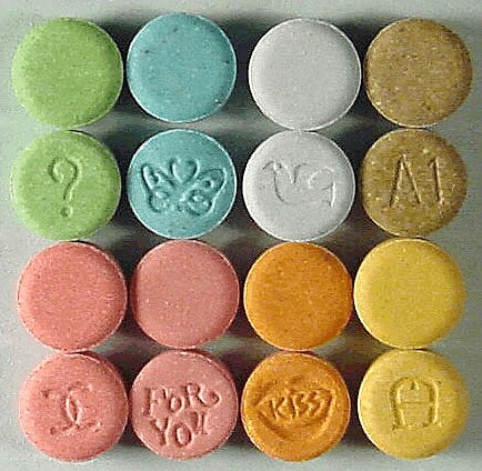 An image from the DEA showing MDMA in its ecstasy pill form