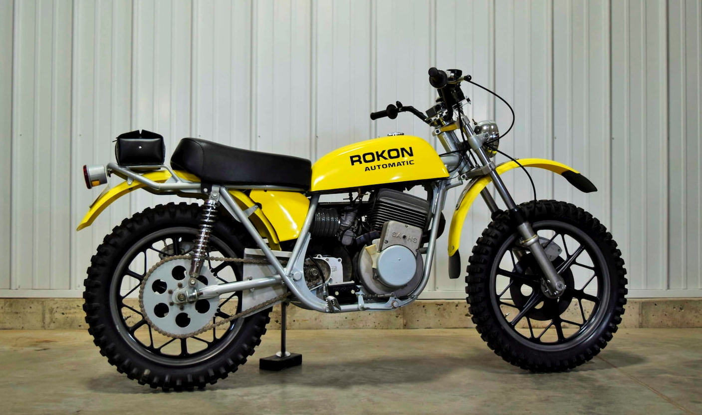 Rokon made some radical motorcycles in its day, and this was one of the most successful and radical of them all, the 340 Enduro. This bike from 1975 was sold with 0.5 miles on the odometer. It had only ever been started once.