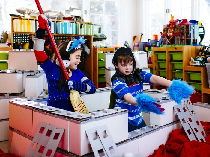 Using both four-plug and smaller, single-plug blocks, kids can use Buildies to construct anything from the impenetrable walls of a castle to stages for their puppet shows