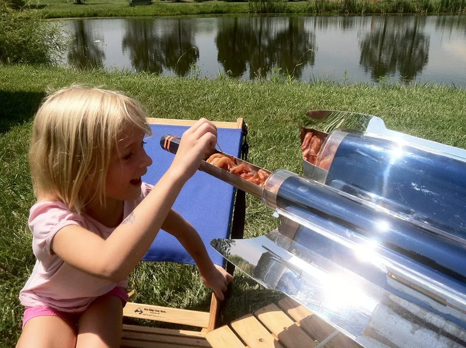 The GoSun Stove uses parabolic mirrors to concentrate sunlight onto a glass tube and cook the contents inside, allowing it to act as a portable convection oven