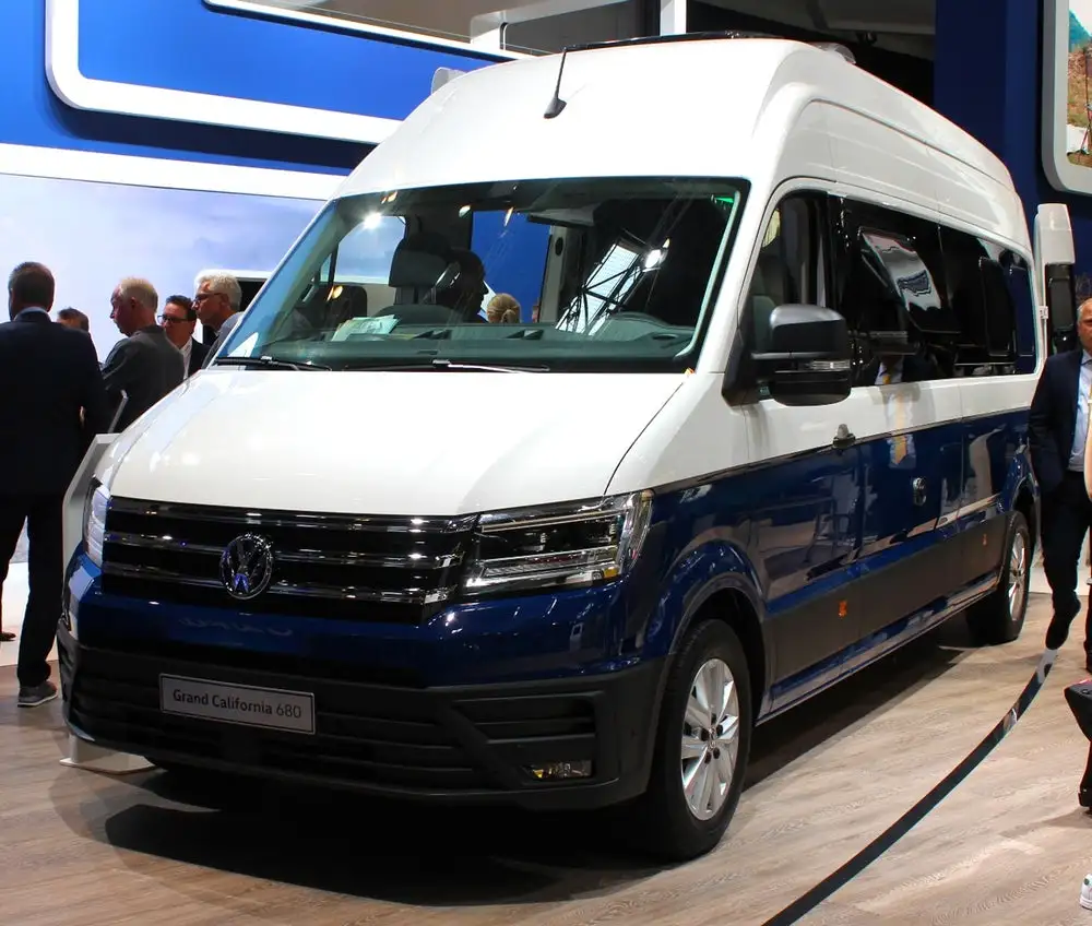 VW saved the introduction of the longer, sleeker Grand California 680, a two-person van with longitudinal rear bed, for the Caravan Salon itself