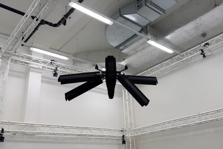 The Morpho drone
hovering in vertical flight mode