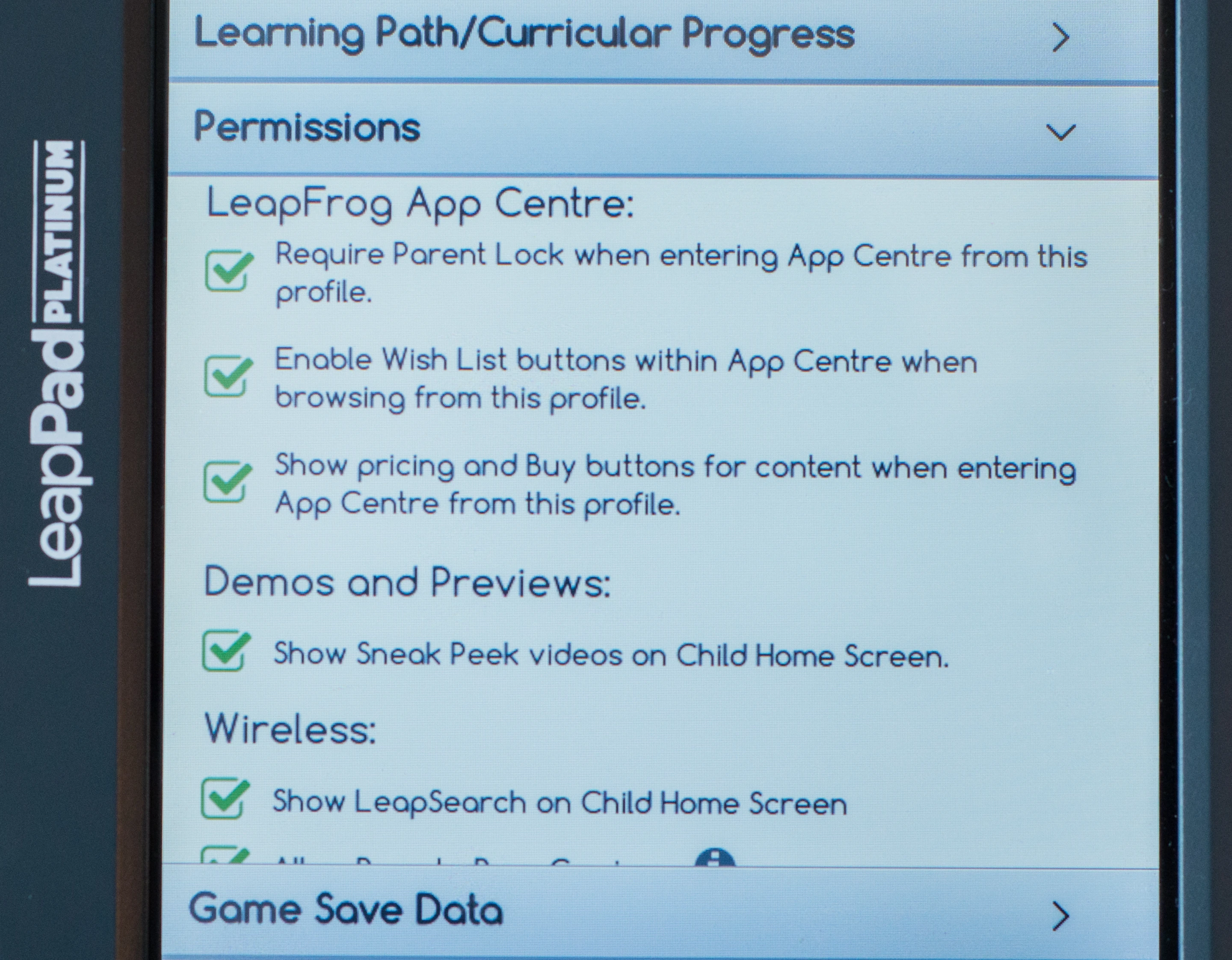 The LeapFrog LeapPad Platinum benefits from strong parental controls
