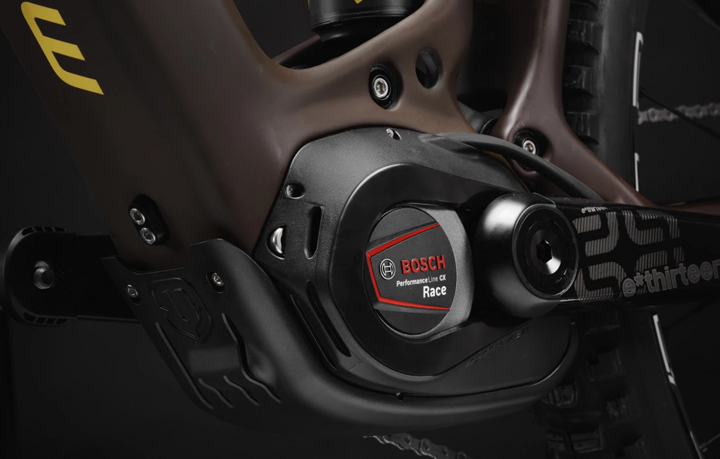 The 250-W Bosch Performance Line CX Race motor at the heart of the Mondraker limited-edition eMTB can provide up to 400% pedal assist