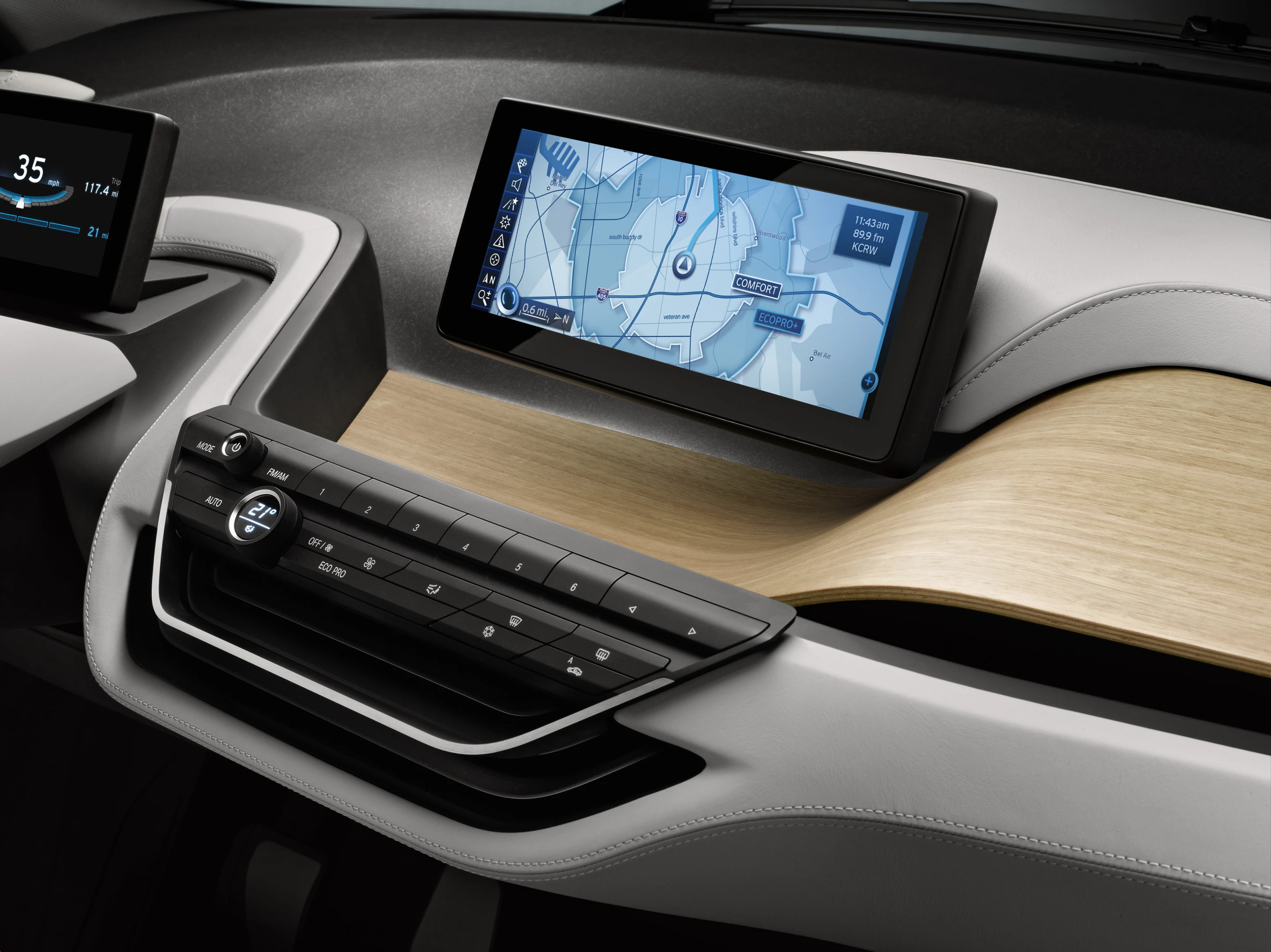 European eucalyptus wood used in the dashboard is made of European timber grown and certified as 100 percent sourced from responsible forestry