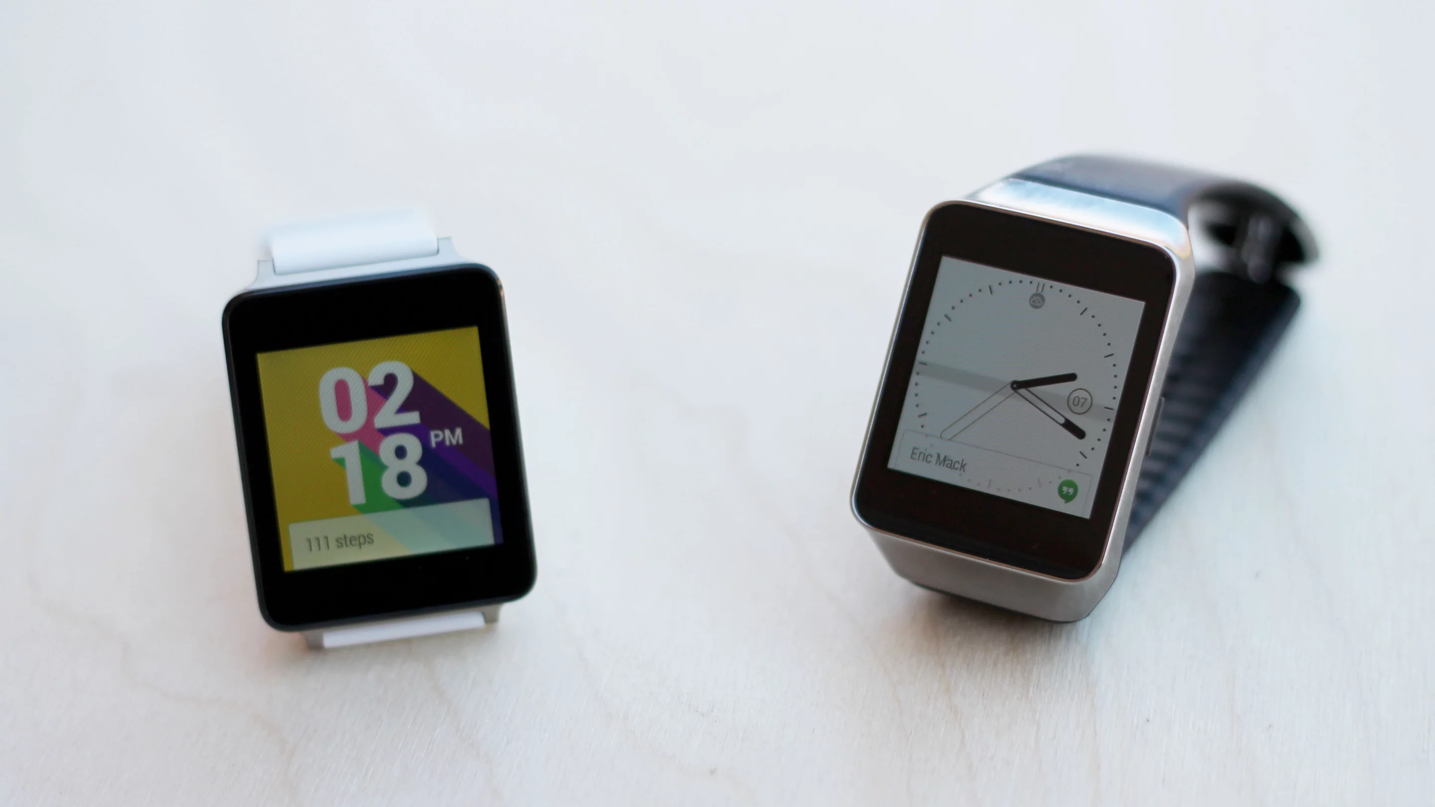 The first two Android Wear watches were gadgety affairs: the LG G Watch (left) and Samsung Gear Live (Photo: Will Shanklin/Gizmag.com)