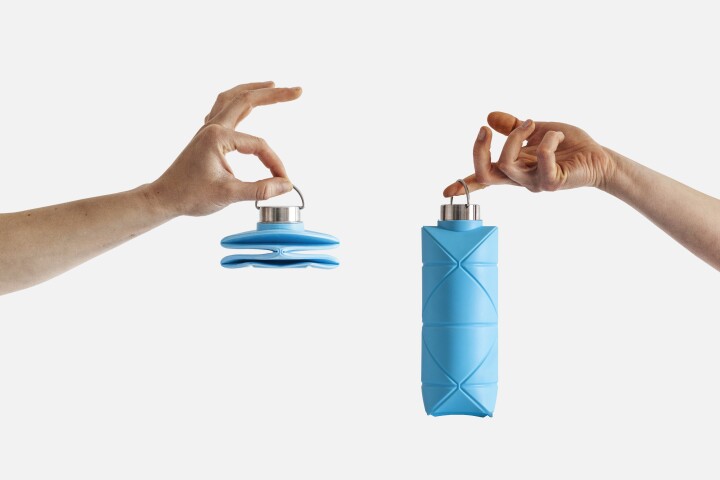 The Origami Bottle holds 25 fl oz of water, then folds away to pocket size when empty