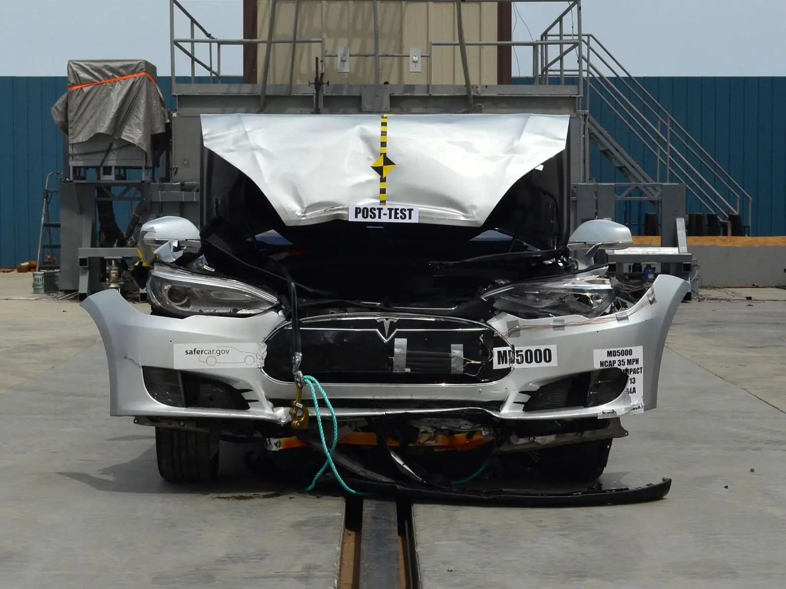 Tesla Model S crash testing (Photo: NHTSA)