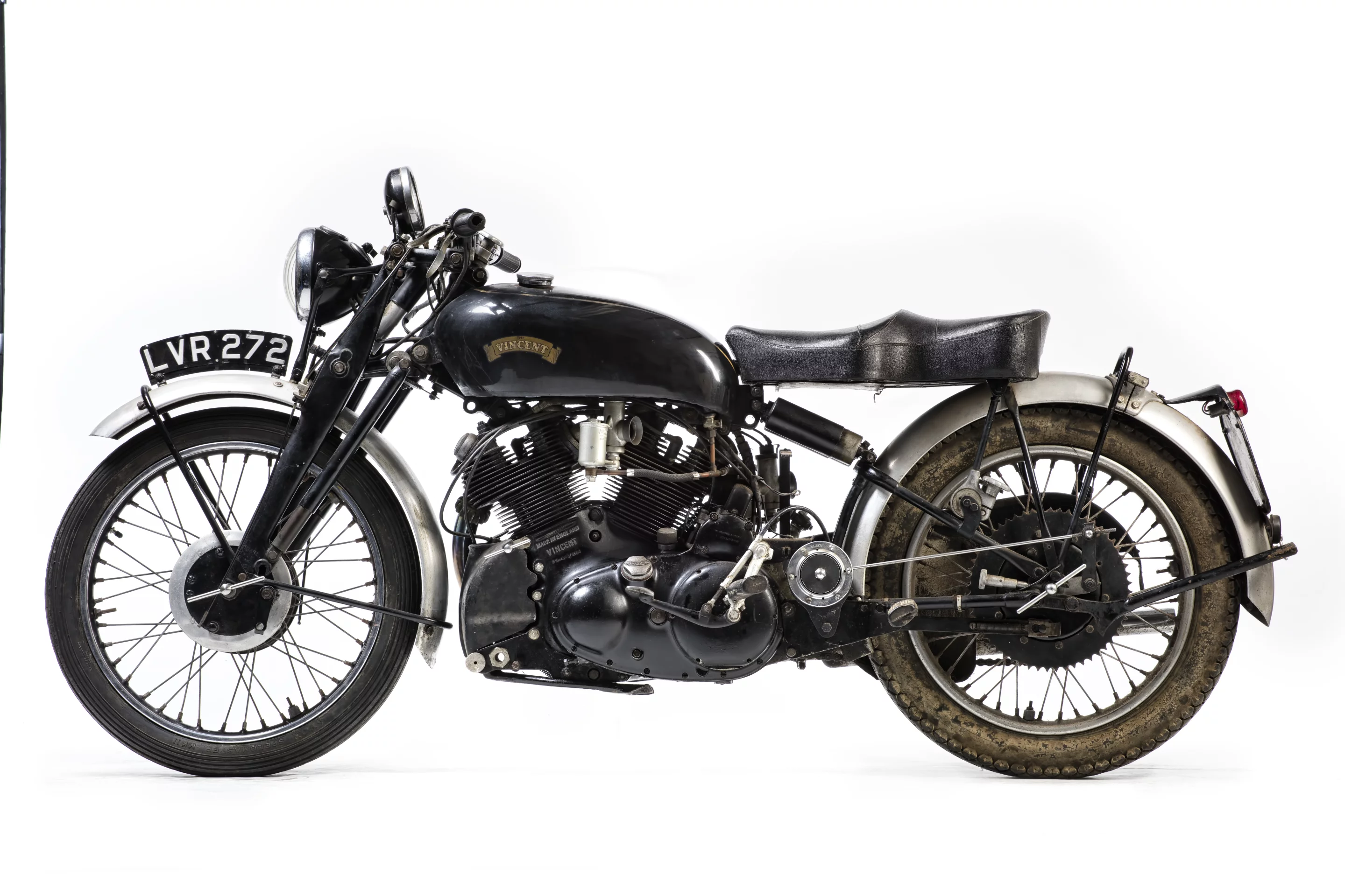 An unrestored, matching numbers, 1951 Vincent Black Shadow Series-C (Lot 564) was the highest priced motorcycle at the sale, selling for £88,900 (US$115,827 on the exchange rates of the day). The bike was purchased by Robert White in 2009 for £47,700.