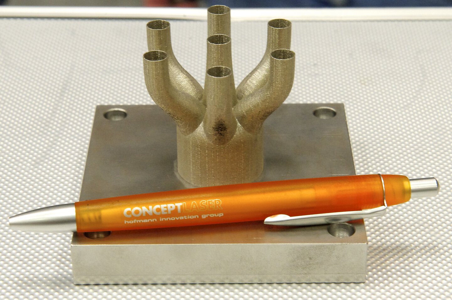 The first test piece produced on the M2 Cusing Machine (Image: NASA/MSFC/Andy Hardin)