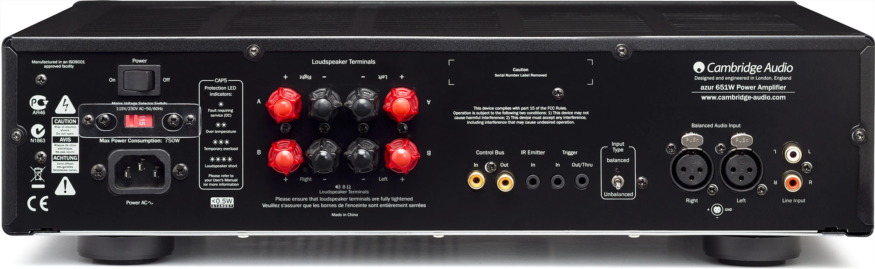 The Cambridge Audio Azur 651W power amplifier (rear)
