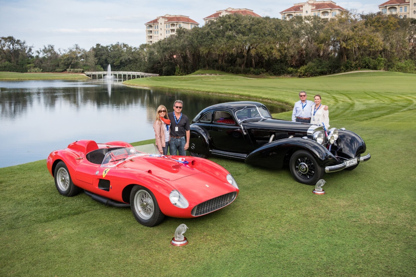 The 1957 Ferrari 335 S and 1938 Mercedes-Benz 540K Autobahn-Kurier that took out this year’s Best in Show awards at the 24th annual Amelia Island Concours d’Elegance