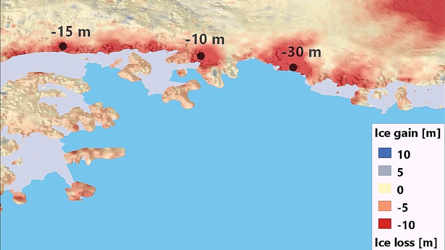 CryoSat data has revealed a large amount of ice loss in the Southern Antarctic Peninsula over the last six years