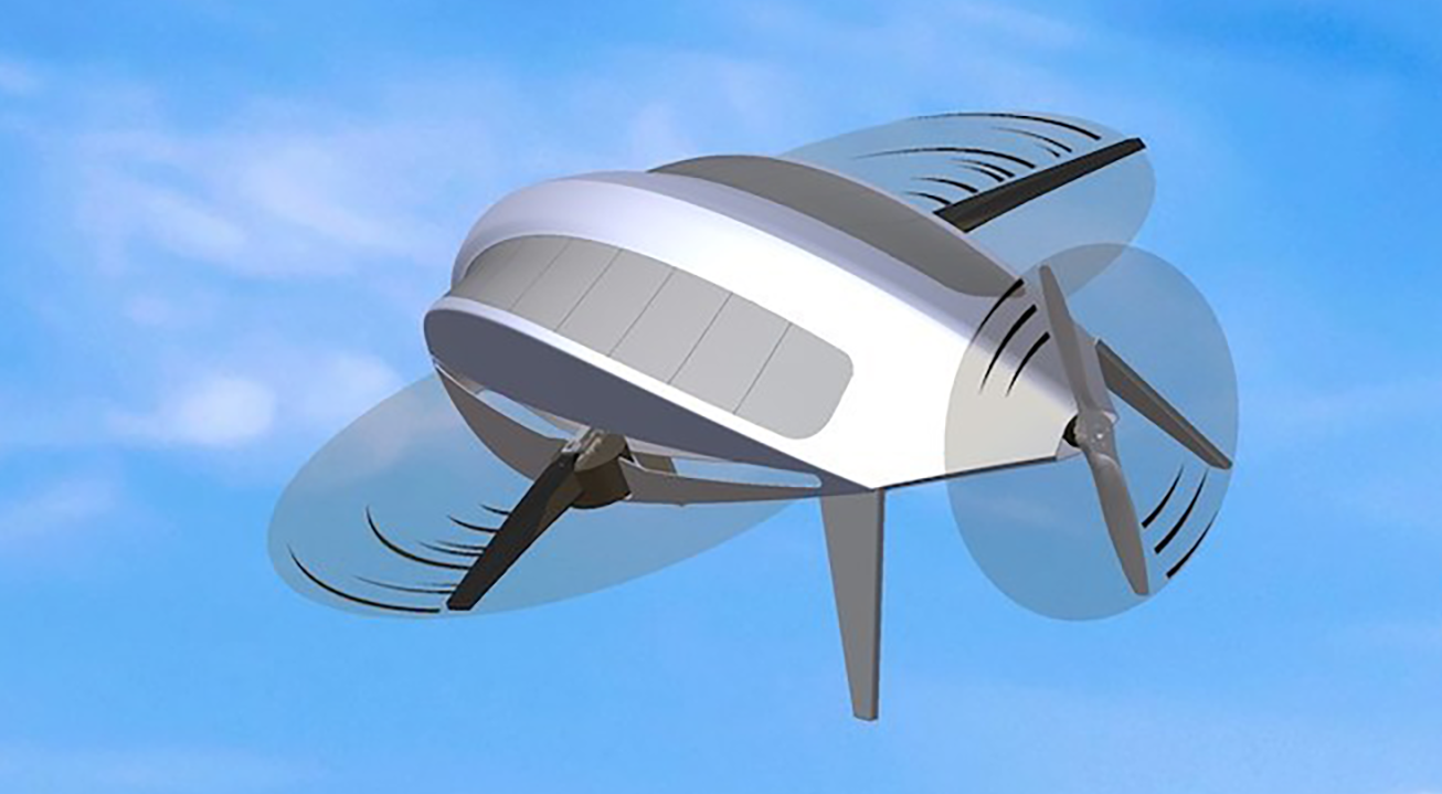 In slow-speed hemi-rotor mode, the bodywork is closed and the lift rotors only pitch up as they move out into clean air