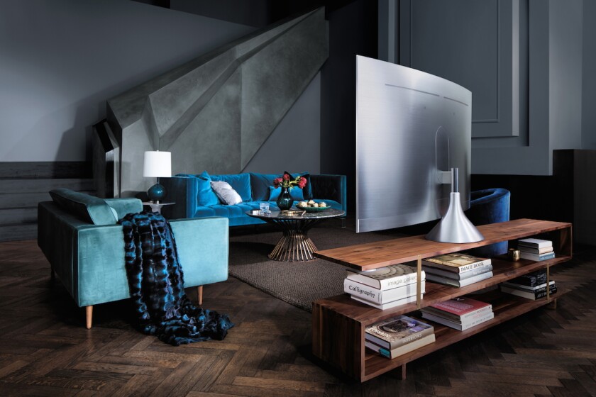 Samsung's QLED TVs can be mounted on what the company calls a Gravity Stand, which is supposed to resemble a "contemporary sculpture"