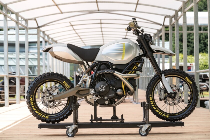 This is the other Ducati concept shown at Villa d'Este, based on the same Scrambler as the other concept shown from Ducati and while Loz likes it better than the bike which won the public vote, it would need a set of sticky slicks to win my vote. No matter what you do with an 800cc engine and frame, there are better things to ride on loose surfaces in my opinion. To hell with the styling, bikes are about the riding experience.