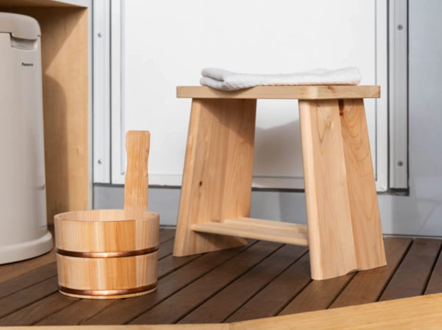 The cypress wood shower bench and bathing bowl