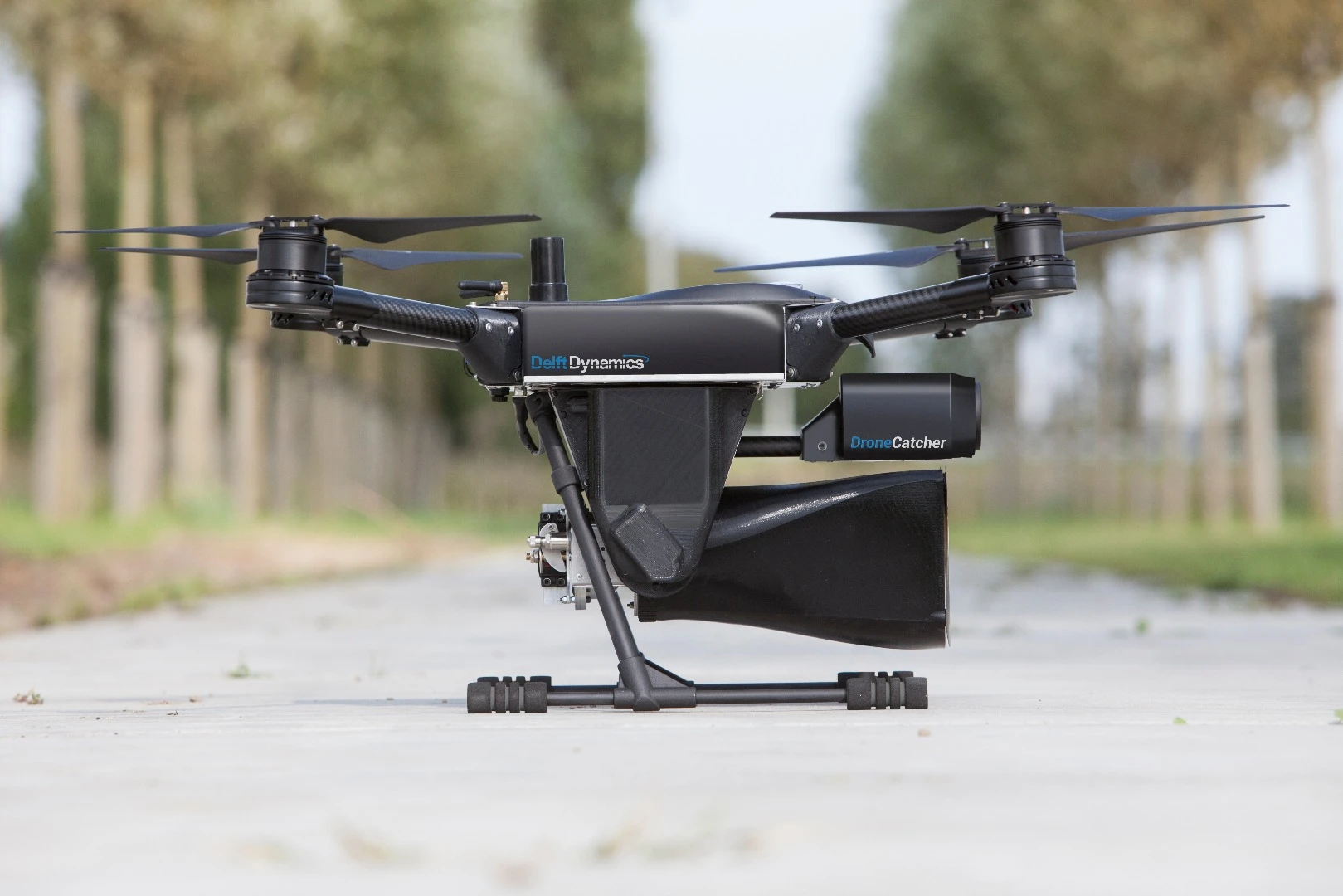 The DroneCatcher can fly by battery power for up to 30 minutes per charge