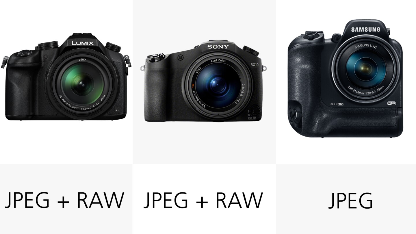 Not all of these cameras can shoot both JPEG and RAW images, the Nikon S9700 and Samsung WB2200F are JPEG only