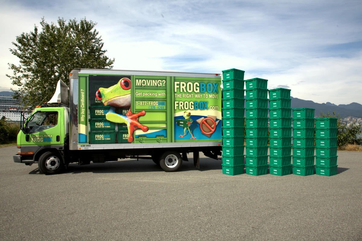 Frogboxes are reusable plastic moving boxes, that users rent in the city they're moving from and drop off in the city they're moving to