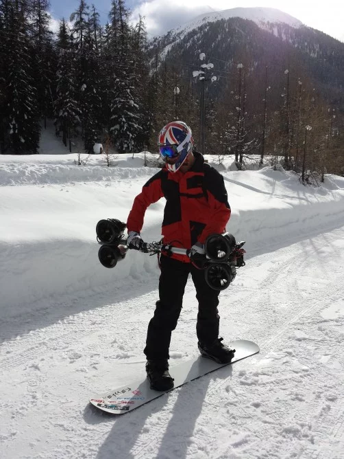 Dreamscience electric thrusters make flatland snowboarding as fast and exciting as downhill snowboarding