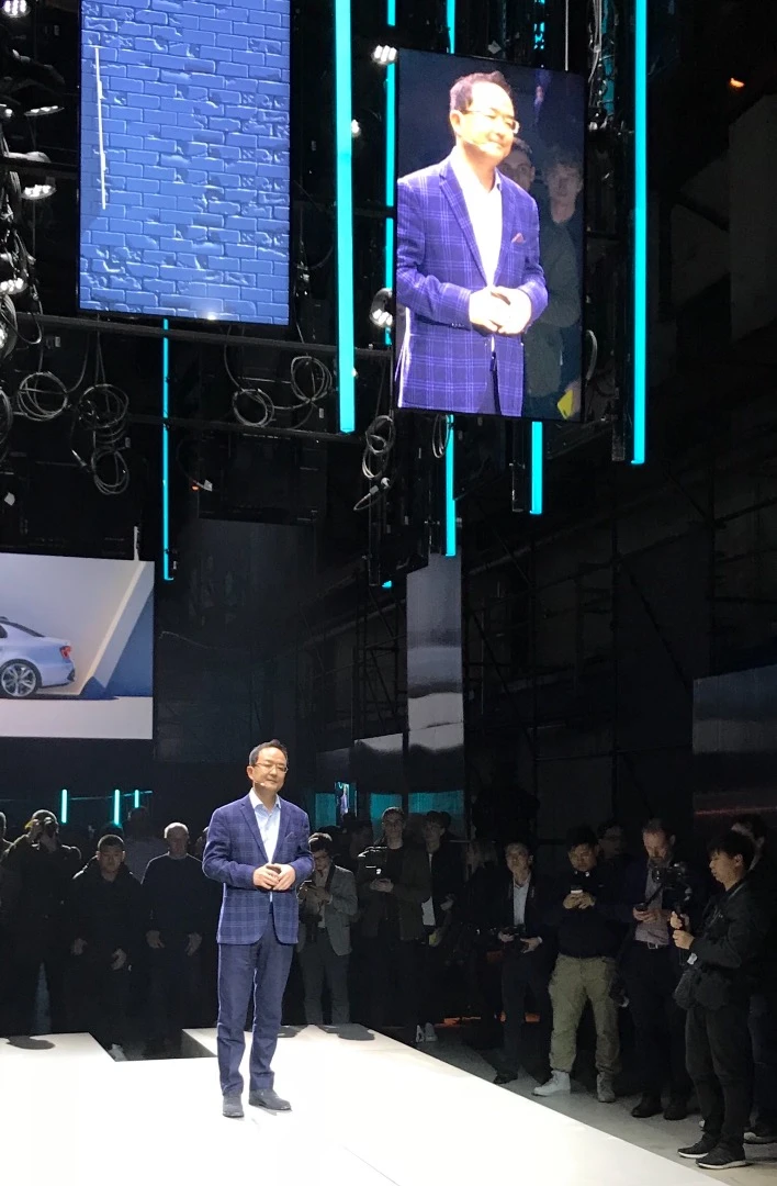 Geely CEO, Sheng Yue Gui, at the 02 launch event