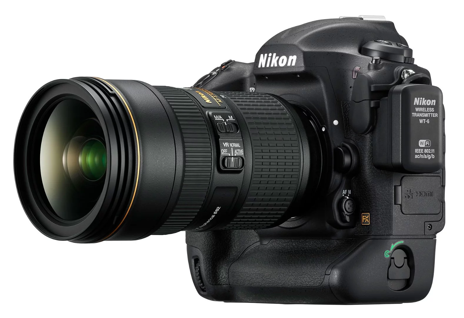 The Nikon D5 can communicate with wireless networks by using the optional WT-6/A/B/C Wireless Transmitter