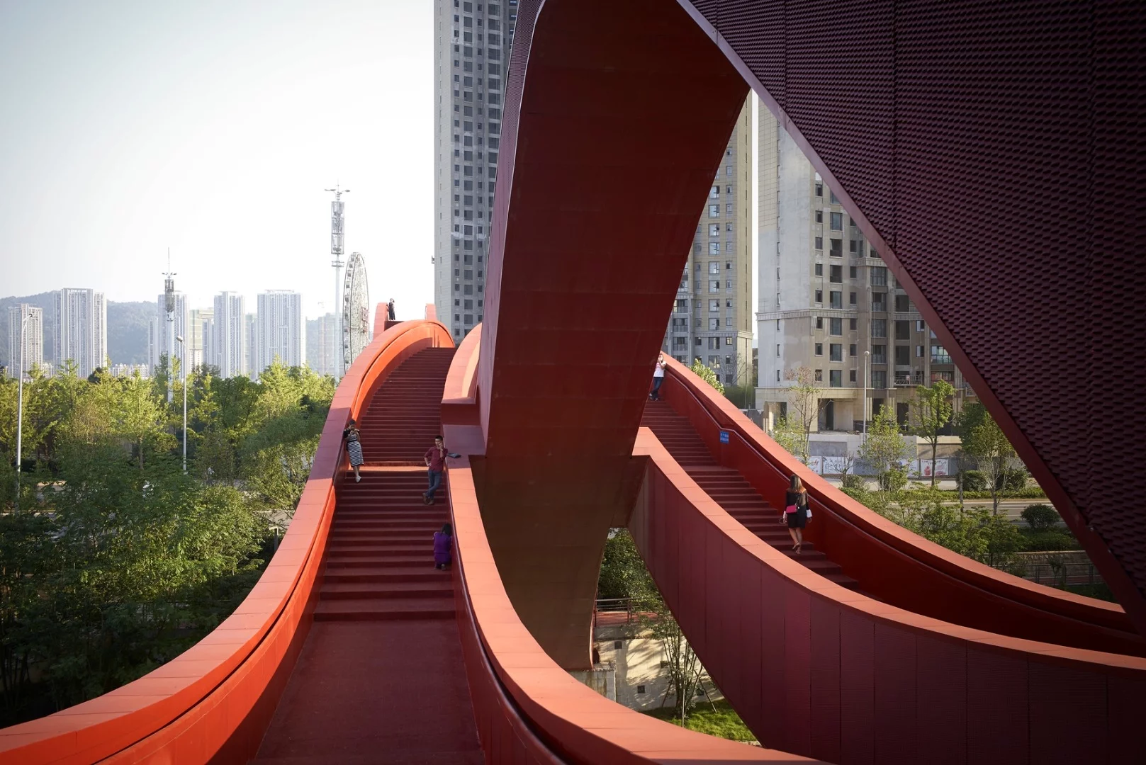 The Lucky Knot bridge rises up to 24 m (79 ft) high