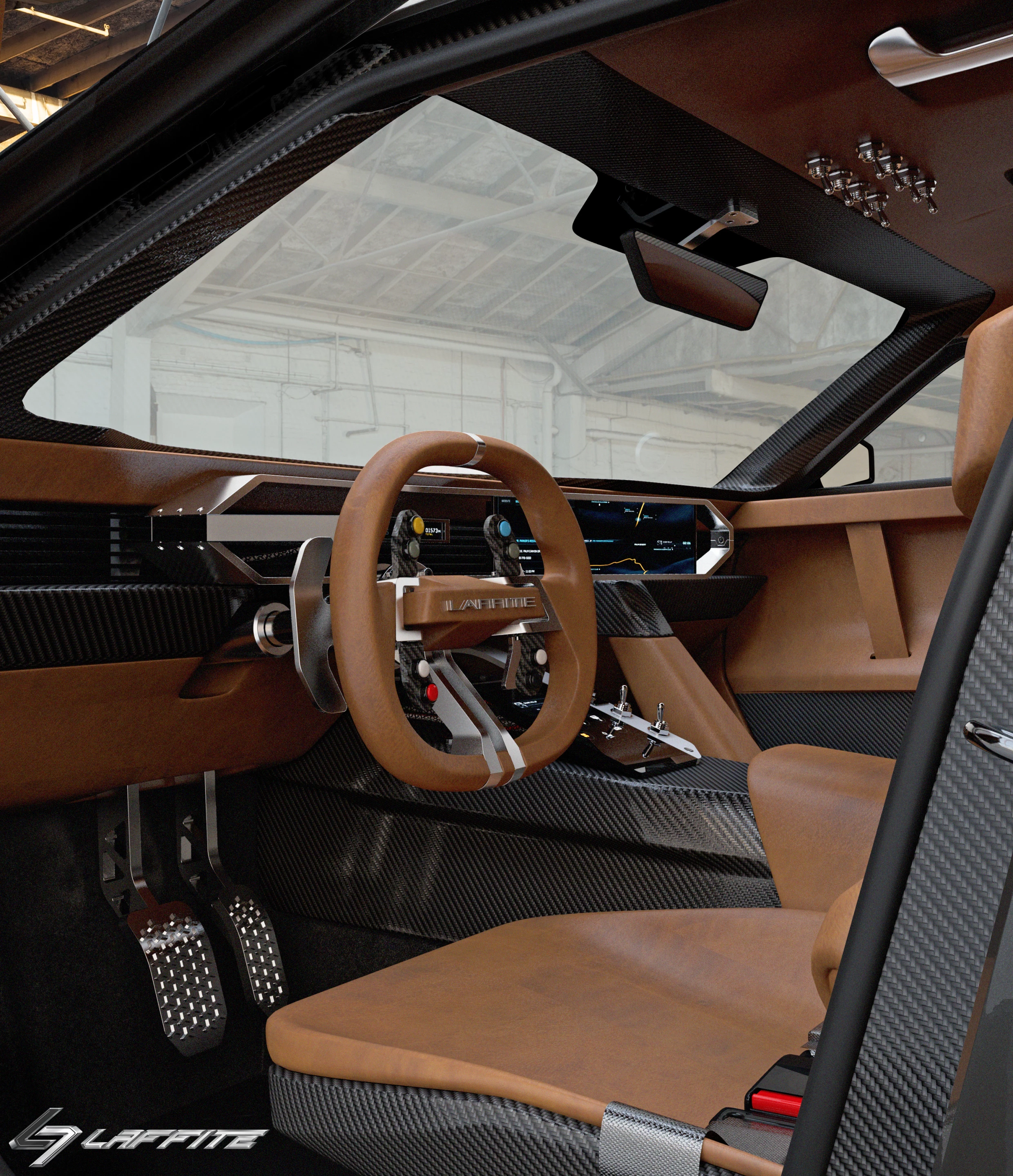 The interior is leather and carbon; a loose interpretation of luxury