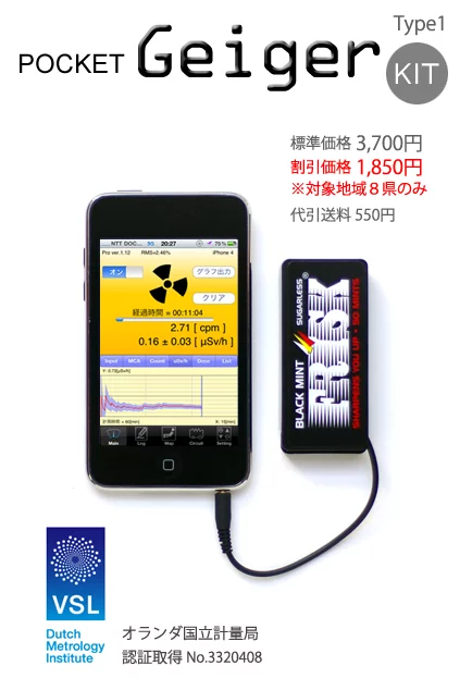 iPhone with the US$46 type-1 Pocket Geiger