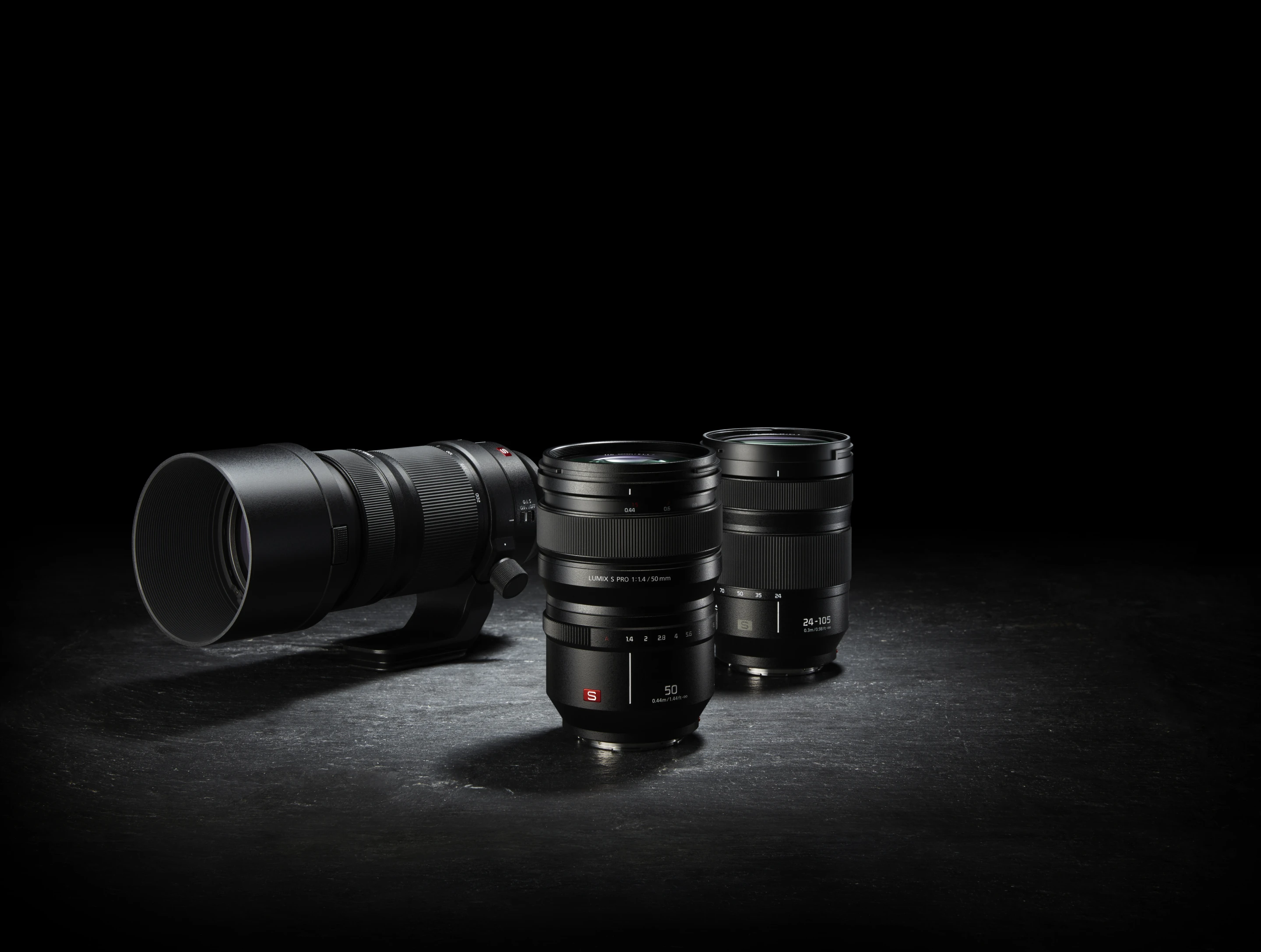 Three LUMIX L-mount lenses are available at launch - 24-105 mm F4, 70-200 mm F4, and 50 mm F1.4