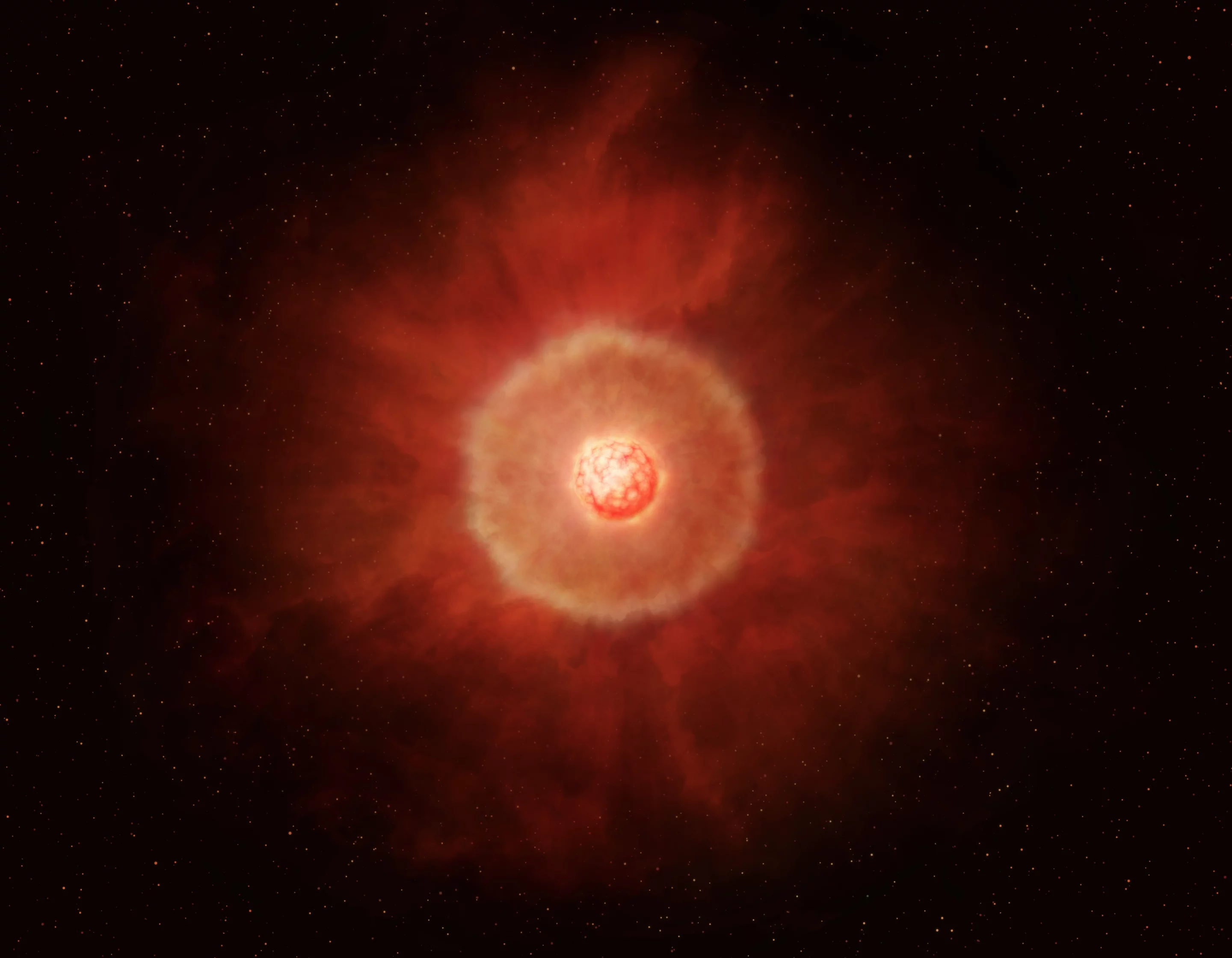An artist's impression of an asymptotic giant branch (AGB) star, a significant producer of space dust that a new study has found affects the star's brightness
