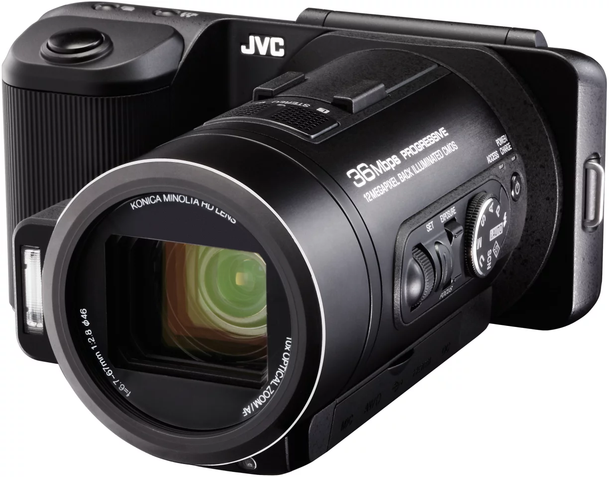 The GC-PX10 features a 12 megapixel, back-Illuminated CMOS sensor, includes JVC's new FALCONBRID high speed imaging engine and has 32GB of internal solid state memory