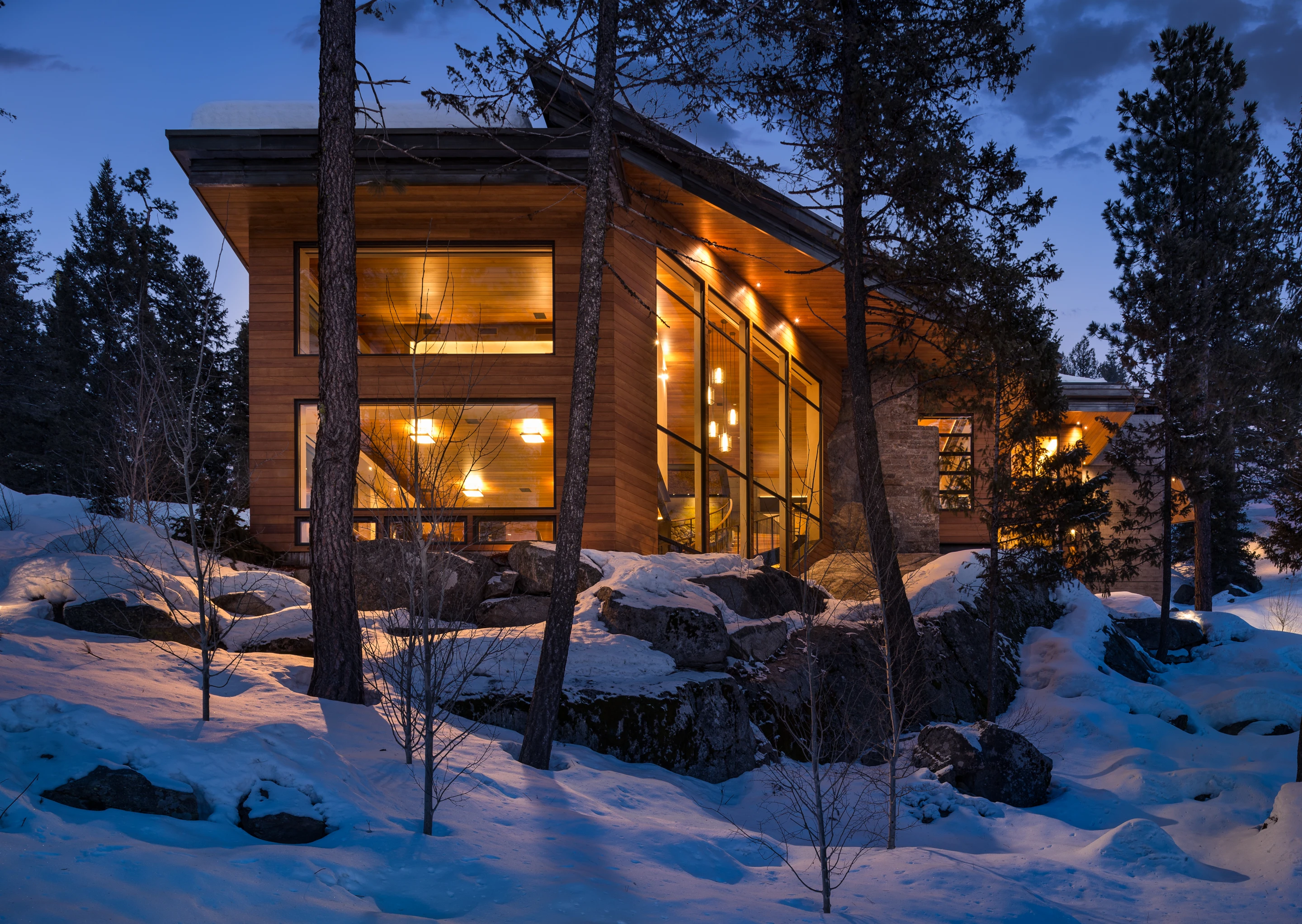 The Cliff House sits on property that features discrete rocky walkways that wind down to the lakeshore