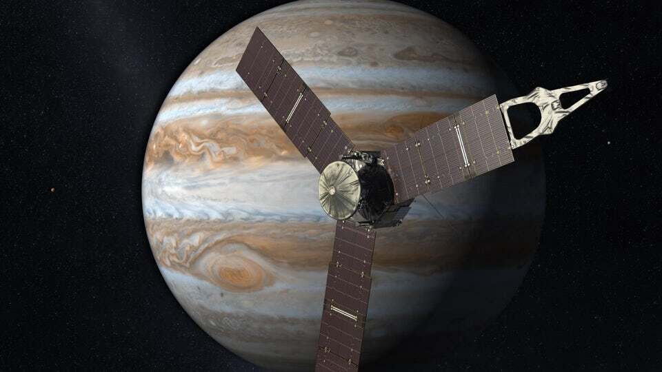 Artist's concept of Juno, which is approaching the halfway mark of its science mission