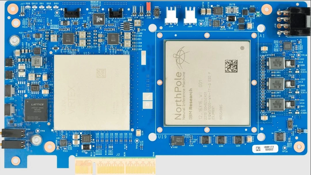 The NorthPole chip on a PCIe card