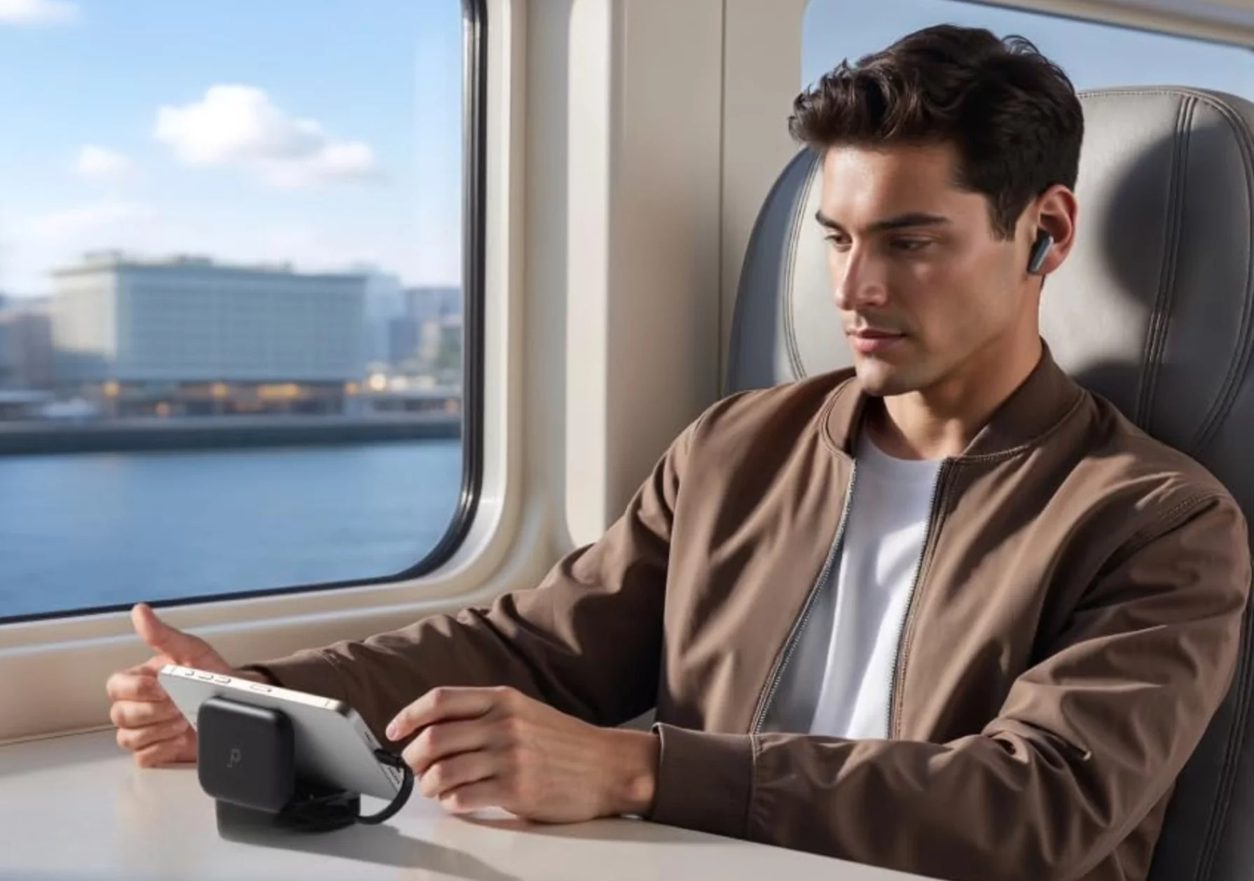 The charging case can serve as a phone stand that also tops up the handset's battery