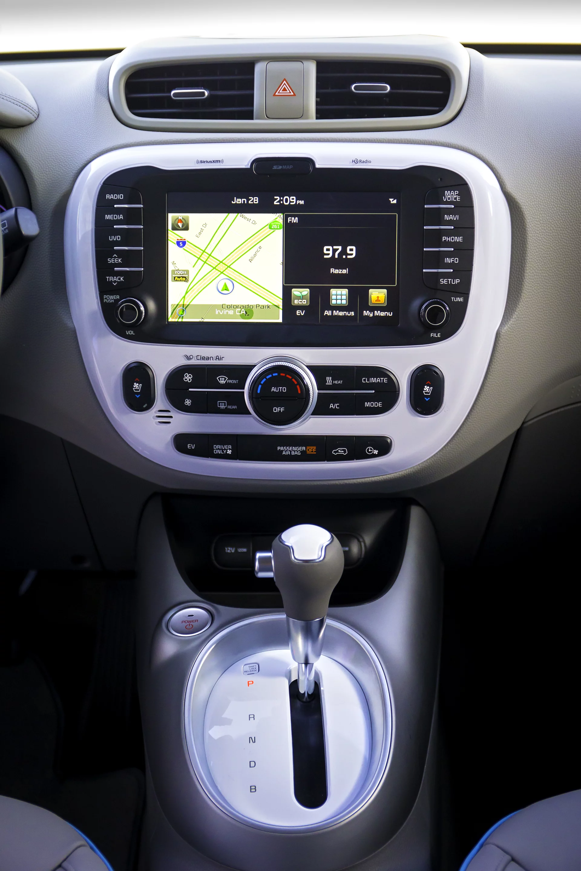 The Kia Soul EV center console