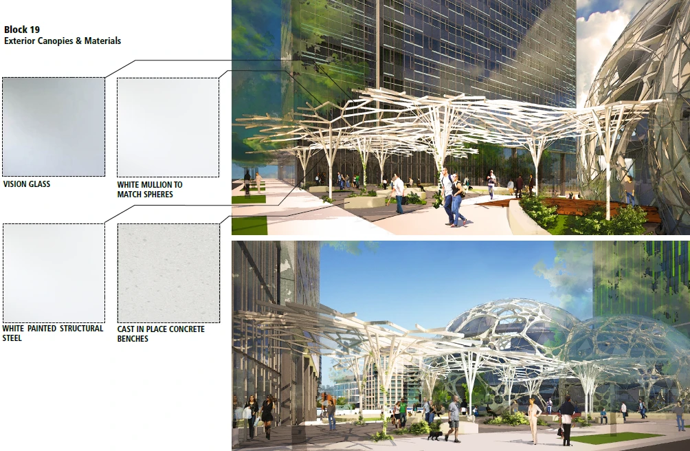 Exterior canopies and materials (Image: NBBJ)