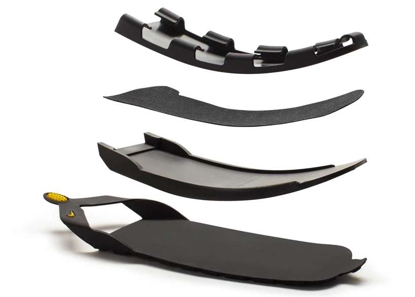 The Nike Sole is made up of an outsole, midsole, thermal plastic layer, and gripping tabs