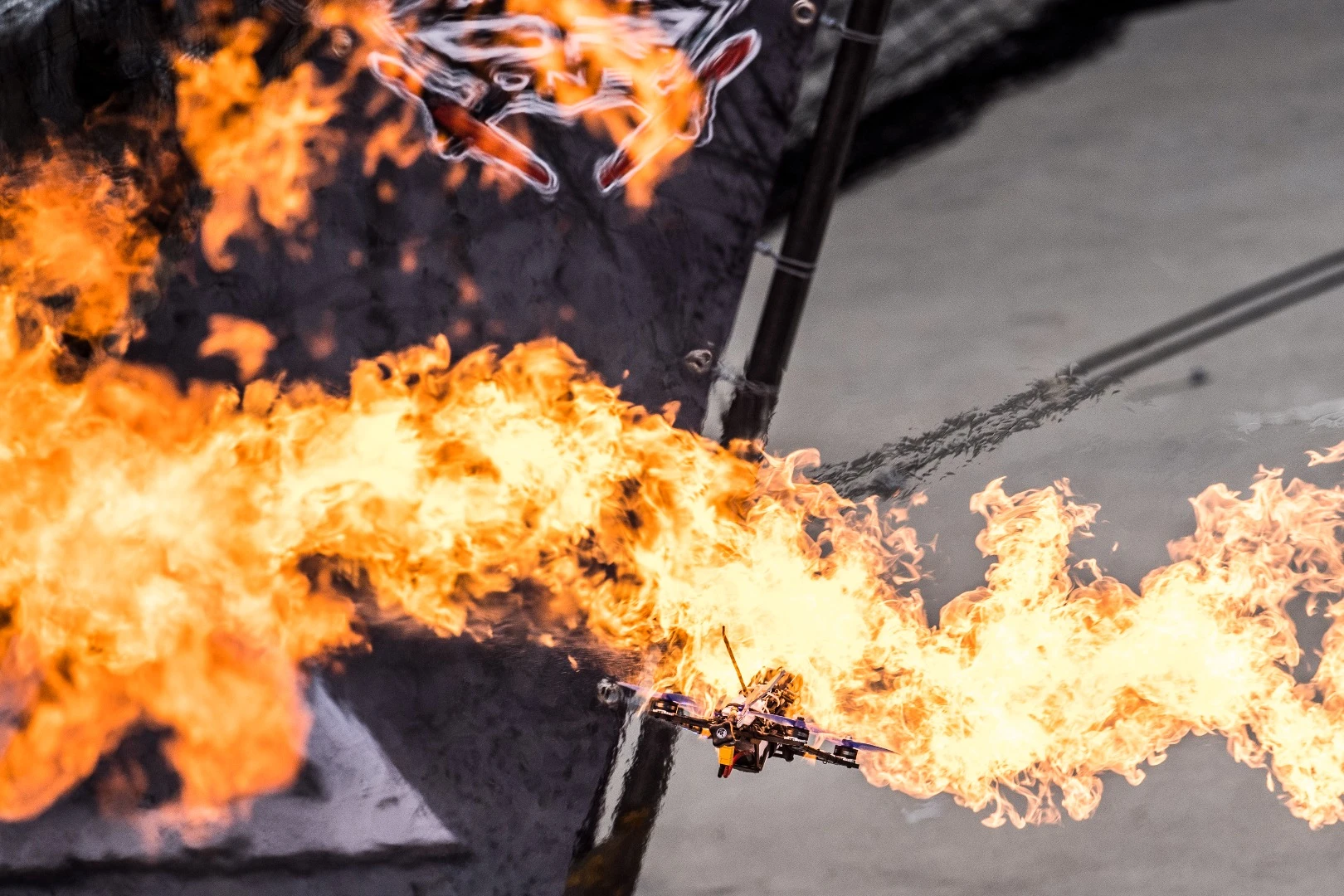The racing drones hit speeds of up to 150 km/h (93 mph) throughout Red Bull's inaugural drone racing event